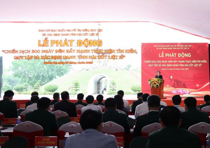 Phó Thủ tướng Phạm Thị Thanh Trà phát động “Chiến dịch 500 ngày đêm đẩy mạnh thực hiện tìm kiếm, quy tập và xác định danh tính hài cốt liệt sĩ”. Ảnh: VGP