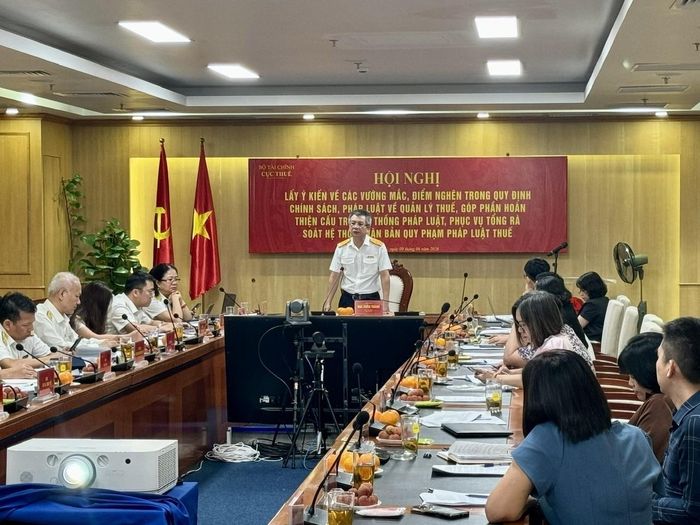 Cục trưởng Cục Thuế Mai Xuân Thành phát biểu tại hội nghị. Ảnh: TN