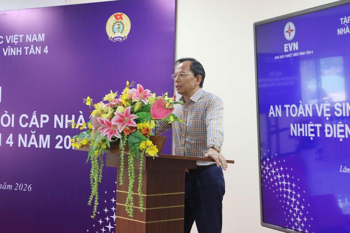 Giám đốc Nhà máy Nhiệt điện Vĩnh Tân 4 Vũ Thanh Hải nhấn mạnh ý nghĩa quan trọng của hội thi