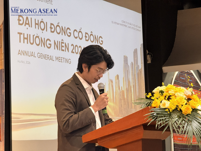 Ông Nguyễn Mạnh Cường phát biểu tại ĐHĐCĐ thường niên năm 2026 của IDJ vào ngày 9/6. Ảnh: Minh Phong - Mekong ASEAN