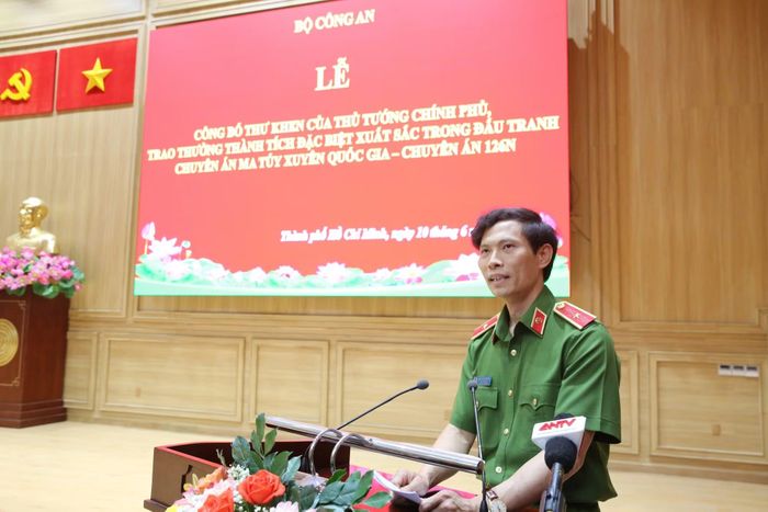 Thiếu tướng Nguyễn Thanh Bình, Cục trưởng Cục Cảnh sát ĐTTP về ma túy, Bộ Công an, phát biểu đáp từ.
