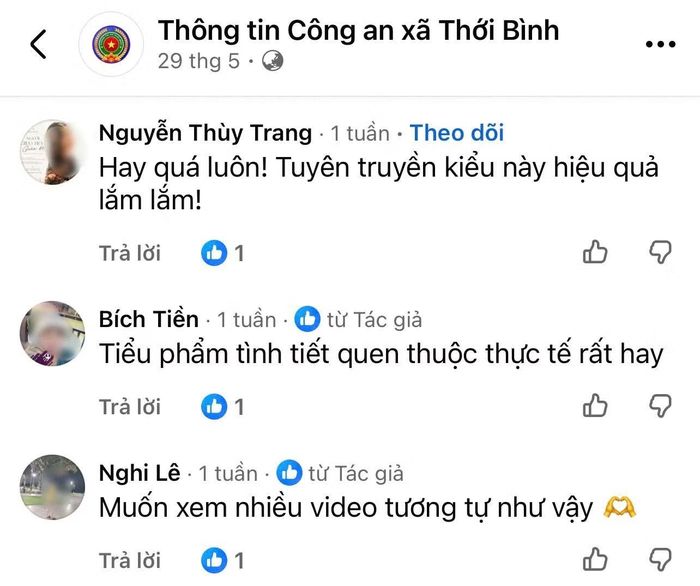  Những bình luận tích cực, đồng thuận và ủng hộ phản ánh hiệu quả mang lại từ cách thức tuyên truyền pháp luật bằng video. 