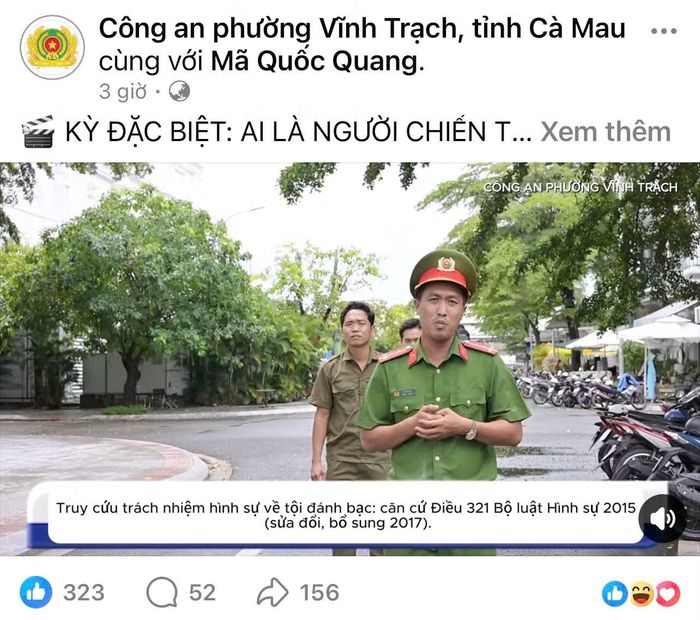 Video tuyên truyền phòng chống vi phạm cờ bạc trong thời gian diễn ra World Cup của Công an phường Vĩnh Trạch.