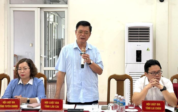 Đại biểu Hội Luật gia tỉnh Lạng Sơn phát biểu đóng góp ý kiến tại hội nghị.