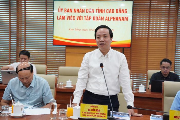 Chủ tịch UBND tỉnh Lê Hải Hòa phát biểu tại buổi làm việc.