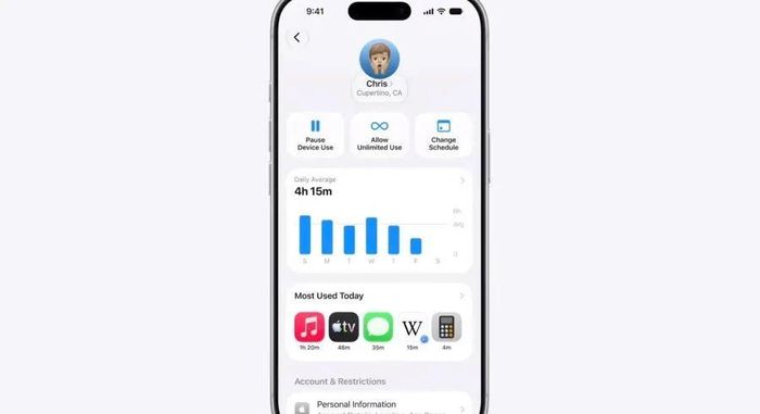 Tính năng kiểm soát thiết bị trẻ em. Ảnh: Apple