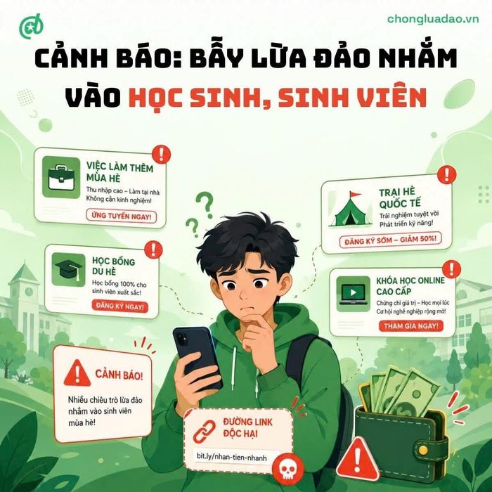 Nở rộ lừa đảo nhắm vào học sinh, sinh viên. Ảnh: Chongluadao.vn