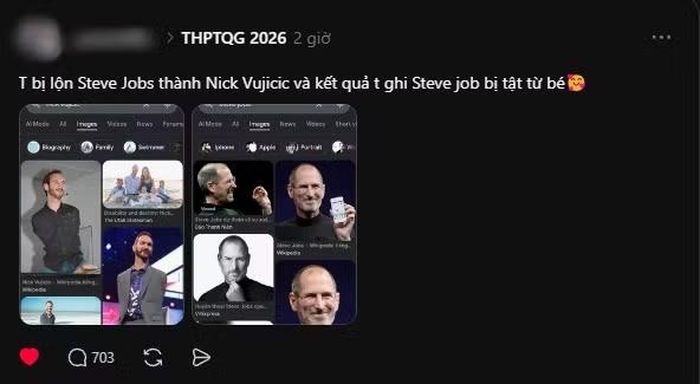 Một bạn trẻ nhầm doanh nhân Steve Jobs với diễn giả Nick Vujicic.