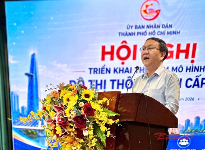 Ông Lâm Đình Thắng, Giám đốc Sở Khoa học Công nghệ TP Hồ Chí Minh phát biểu. Ảnh: Ánh Tuyết.