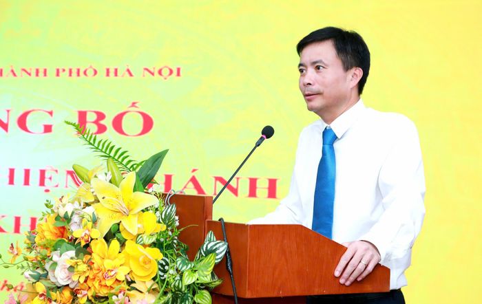  Chánh án TAND TP Hà Nội Nguyễn Xuân Kỳ phát biểu tại buổi lễ. Ảnh: HOÀNG HUY 