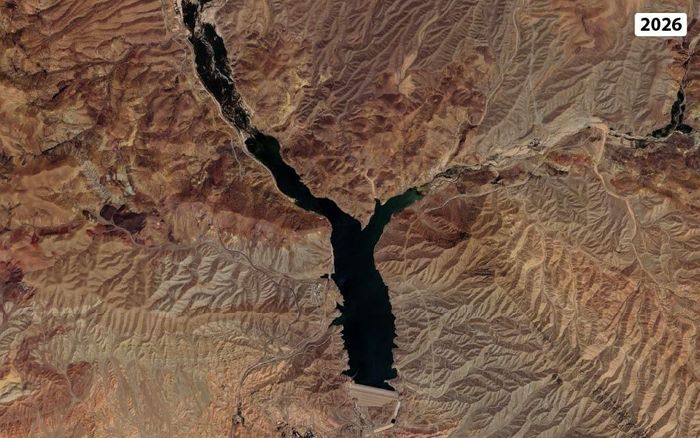 Đập Mamloo ở Tehran, Iran năm 2013 và 2026. Ảnh: Google Earth.