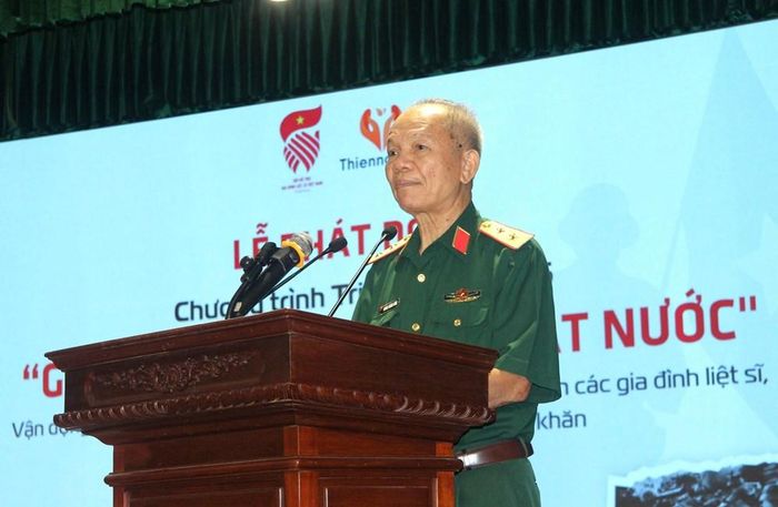 Trung tướng Hoàng Khánh Hưng, Chủ tịch Hội Hỗ trợ gia đình liệt sĩ Việt Nam phát biểu