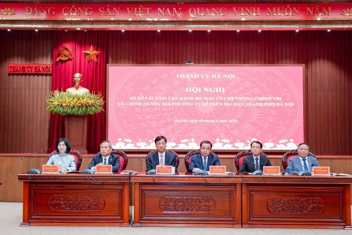 Chiều 9/6/2026, Thành ủy Hà Nội tổ chức Hội nghị sơ kết 1 năm vận hành bộ máy của hệ thống chính trị và chính quyền địa phương 2 cấp. Ảnh: Trung Nguyên - TTXVN