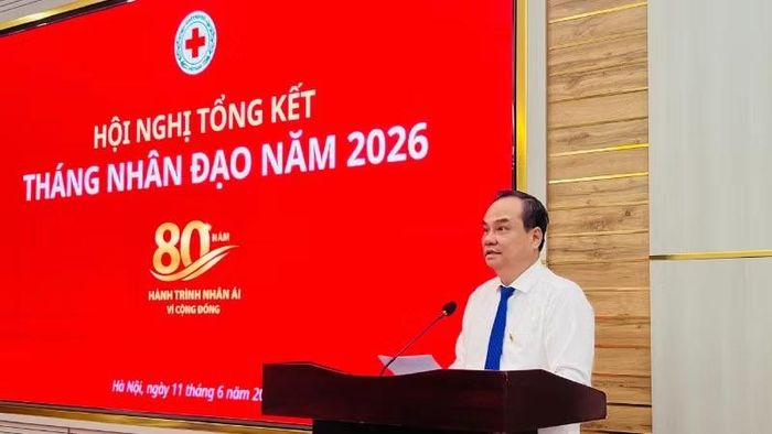 Phó Chủ tịch Trung ương Hội Chữ thập đỏ Việt Nam Vũ Thanh Lưu phát biểu tại hội nghị.