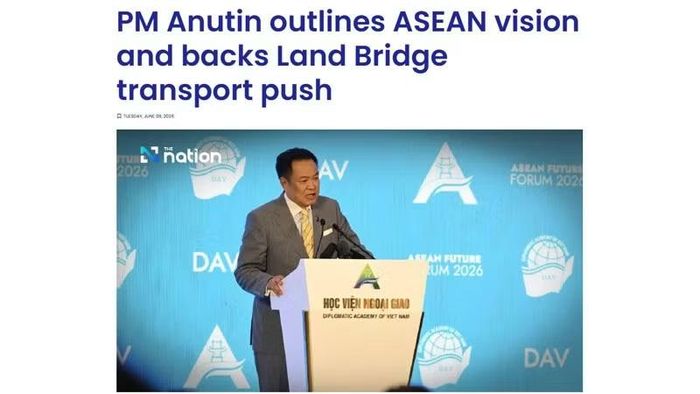 The Nation dẫn lời Thủ tướng Anutin Charnvirakul tại Diễn đàn Tương lai ASEAN lần thứ ba. (Ảnh chụp màn hình)