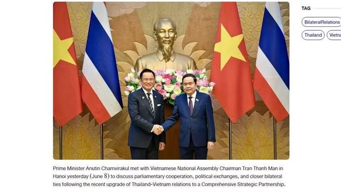 Tin Chủ tịch Quốc hội Trần Thanh Mẫn hội kiến Thủ tướng Anutin Charnvirakul trên NBT. (Ảnh chụp màn hình)
