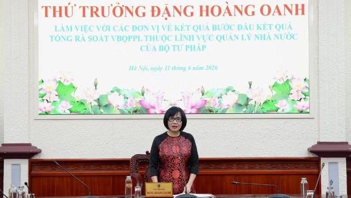 Thứ trưởng Tư pháp Đặng Hoàng Oanh phát biểu tại buổi làm việc. (Ảnh: TL)