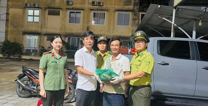 Ông Tú đến bàn giao con tê tê cho cơ quan chức năng.