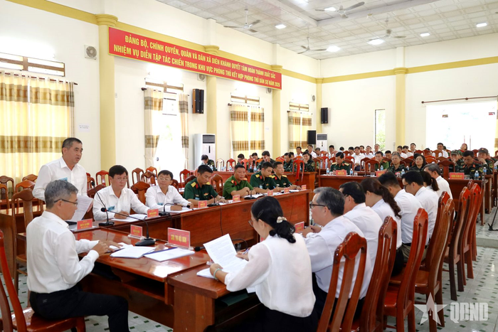 Khung tập thực hành nội dung diễn tập vận hành cơ chế. Ảnh: THẾ ANH