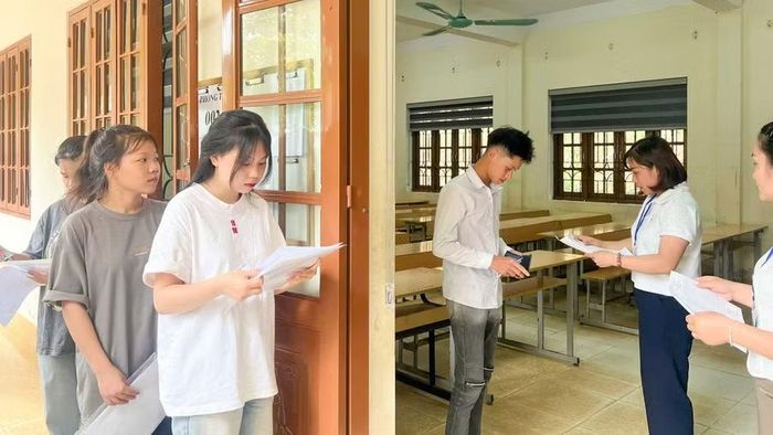 Các thí sinh đến làm thủ tục vào phòng thi từ sớm.