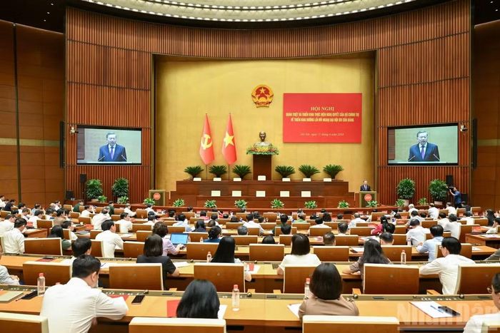 Tổng Bí thư, Chủ tịch nước Tô Lâm phát biểu tại Hội nghị toàn quốc nghiên cứu, học tập, quán triệt và triển khai thực hiện Nghị quyết số 06. Ảnh: Duy Linh.