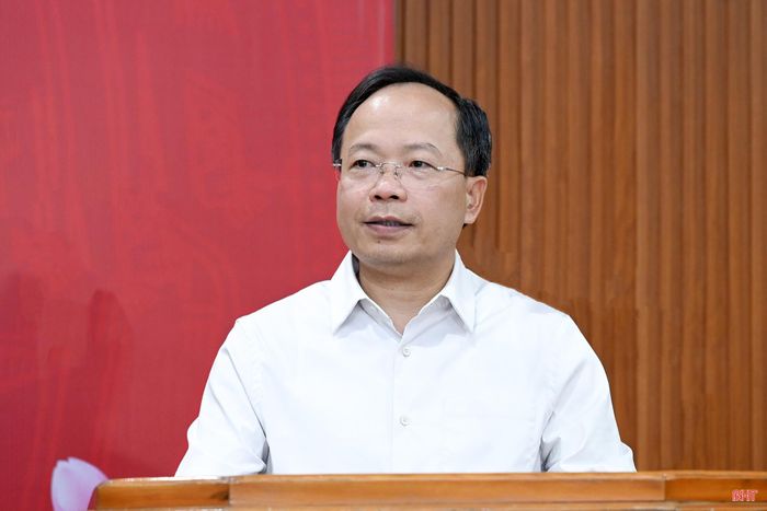 Đồng chí Nguyễn Duy Lâm - Ủy viên Trung ương Đảng, Bí thư Tỉnh ủy, Trưởng đoàn ĐBQH tỉnh phát biểu tại buổi gặp mặt.