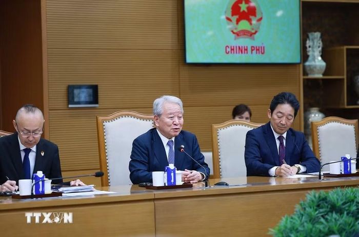 Chủ tịch Cơ quan Hợp tác Quốc tế Nhật Bản (JICA) Tanaka Akihiko phát biểu. (Ảnh: Dương Giang/TTXVN)