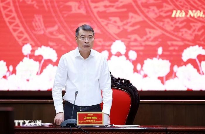 Thủ tướng Lê Minh Hưng làm việc với Ban Thường vụ Thành ủy Hà Nội. (Ảnh: Dương Giang/TTXVN)