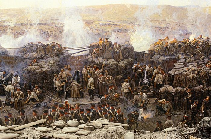 Một phần của bức tranh toàn cảnh "Cuộc phòng thủ Sevastopol (1854–1855)" do Franz Roubaud vẽ. Ảnh: Sputnik
