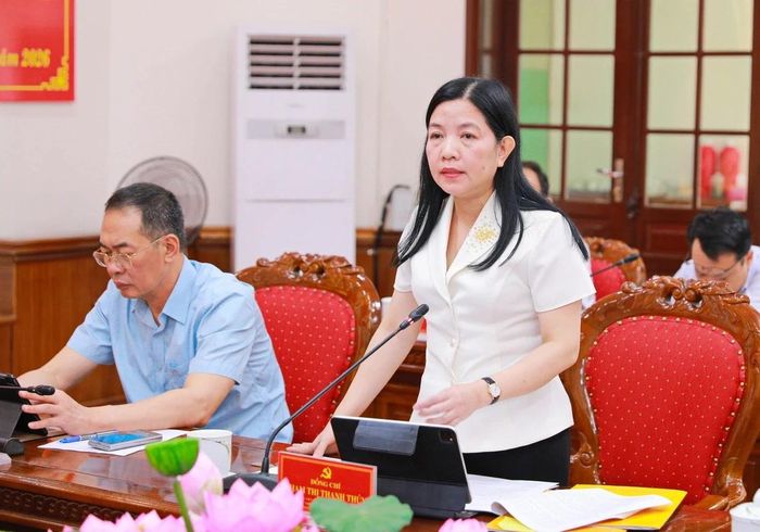 Chủ nhiệm Ủy ban Kiểm tra Tỉnh ủy Phạm Thị Thanh Thủy phát biểu tại hội nghị.