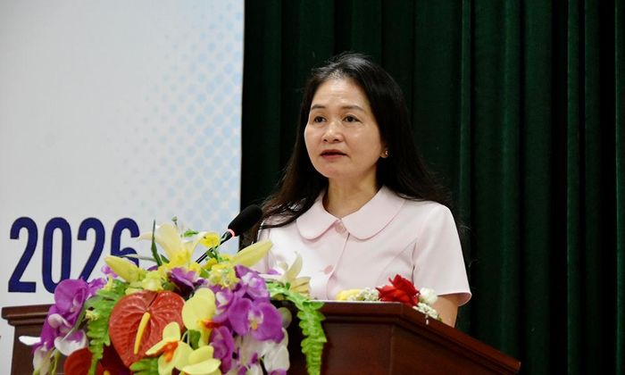 Phó Chủ tịch Liên minh Hợp tác xã tỉnh Nguyễn Thị Thúy Dung phát biểu tại hội nghị tập huấn.