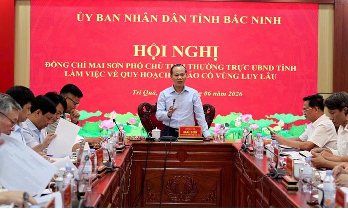 Đồng chí Mai Sơn chủ trì hội nghị làm việc về Quy hoạch khảo cổ học vùng Luy Lâu.