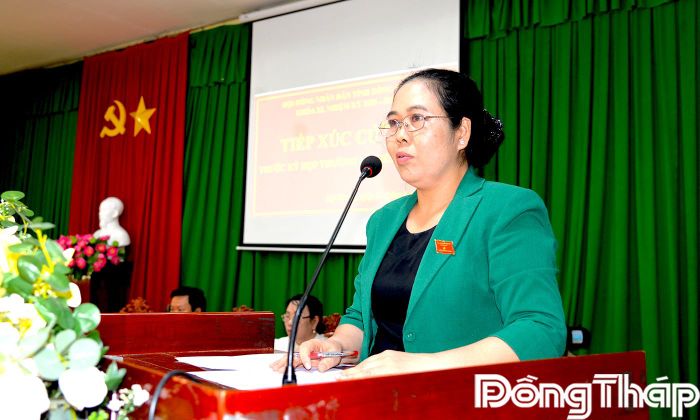 Đại biểu Nguyễn Thị Lan phát biểu ý kiến tại buổi tiếp xúc cử tri 