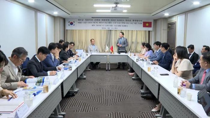 Quang cảnh buổi làm việc giữa đoàn công tác tỉnh Gia Lai với Hiệp hội Doanh nghiệp vừa và nhỏ Hàn Quốc. Ảnh: Đức Hải