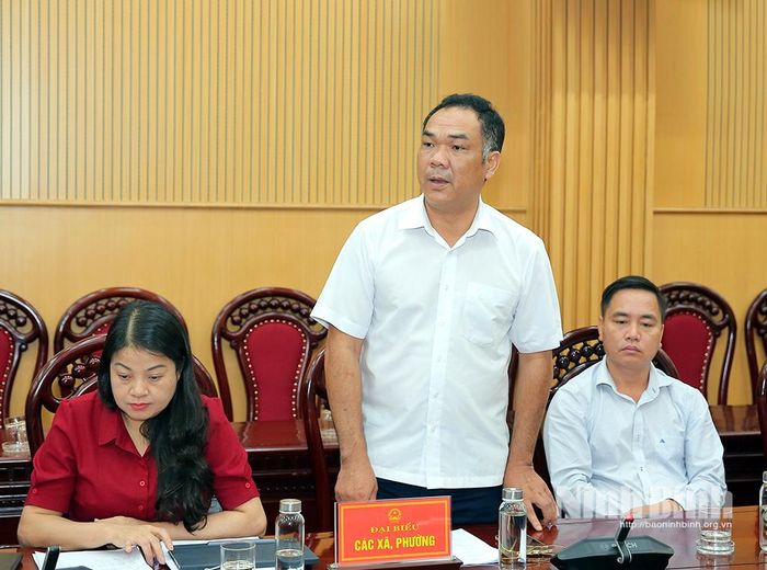 Đại biểu lãnh đạo xã Giao Hưng phát biểu tại hội nghị.