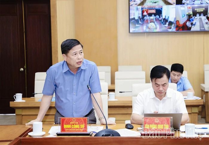 Đồng chí Phó Chủ tịch UBND tỉnh Đinh Công Sứ phát biểu tại hội nghị.