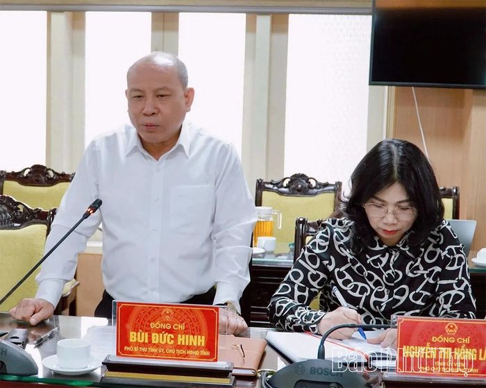 Đồng chí Chủ tịch HĐND tỉnh Bùi Đức Hinh phát biểu tại buổi làm việc.