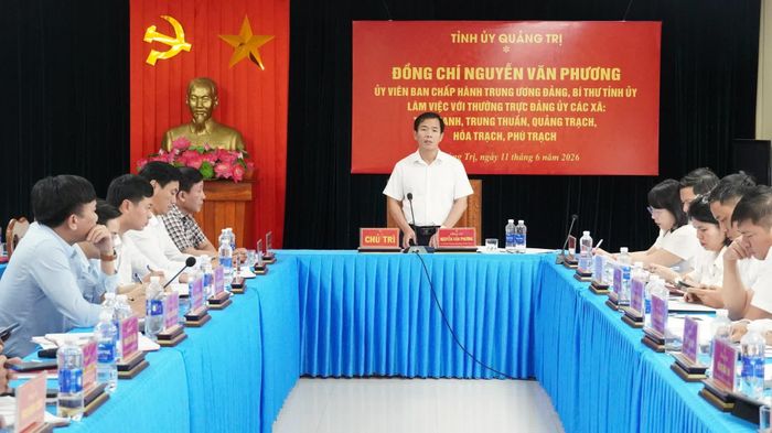 Đồng chí Nguyễn Văn Phương, Bí thư Tỉnh ủy phát biểu kết luận tại buổi làm việc - Ảnh: Q.V