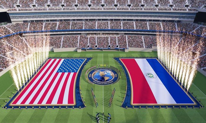 Nghi thức mới trước các trận đấu tại World Cup 2026: Cầu thủ 2 đội xếp hình vòng cung đối diện nhau quanh vòng tròn giữa sân đến hết lễ cử hành Quốc ca. Ảnh: FIFA