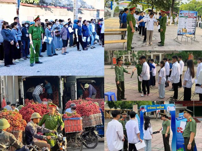 Công an hướng dẫn phân luồng và điều tiết giao thông tại các điểm thi.