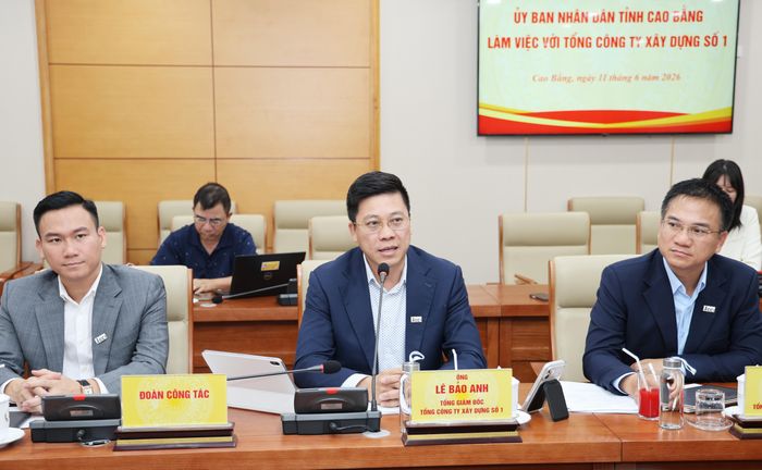 Tổng Giám đốc Tổng Công ty Xây dựng Số 1 Lê Bảo Anh phát biểu tại buổi làm việc.