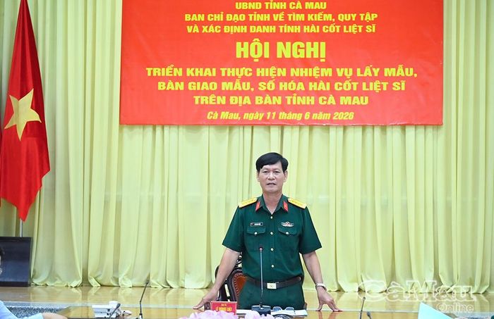 Đại tá Lê Quang Luật, Phó Chính ủy Bộ Chỉ huy Quân sự tỉnh phát biểu kết luận hội nghị.
