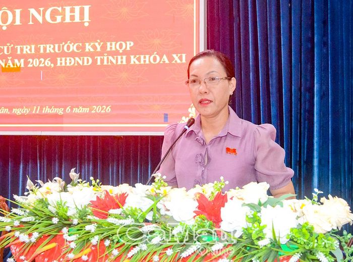 Bà Trần Thị Huỳnh Dao, Trưởng Ban Văn hóa - Xã hội HĐND tỉnh, thông tin đến cử tri kết quả các kỳ họp HĐND tỉnh khóa XI.