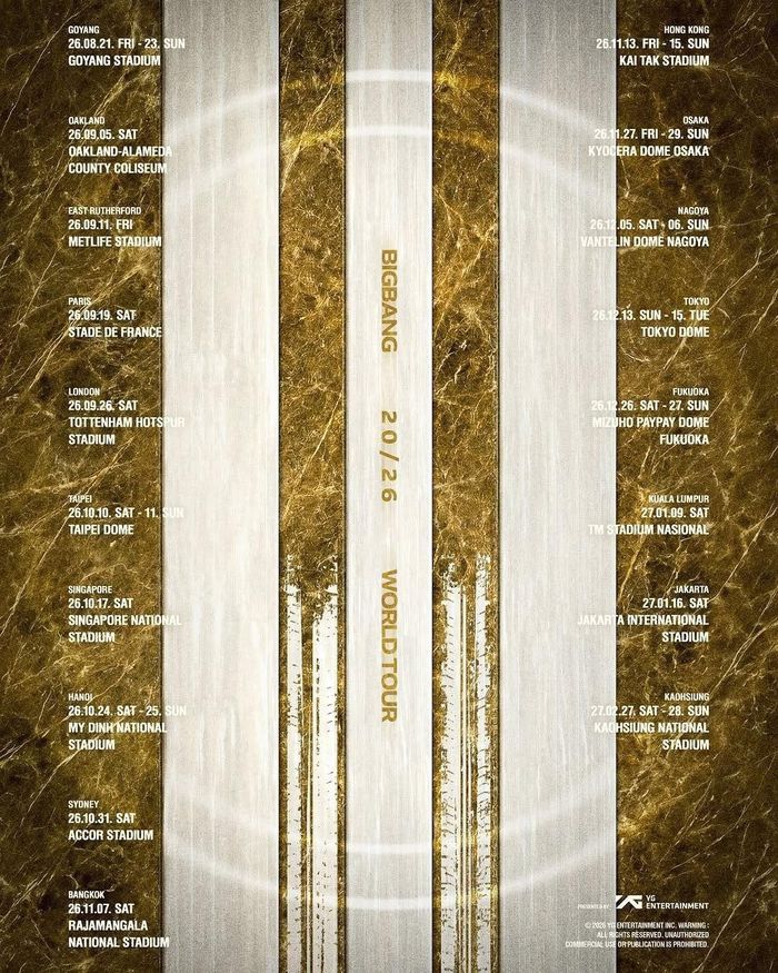 BIGBANG công bố World Tour. 2 đêm concert tại Sân vận động Quốc gia Mỹ Đình sẽ diễn ra vào ngày 24 - 25/10/2026
