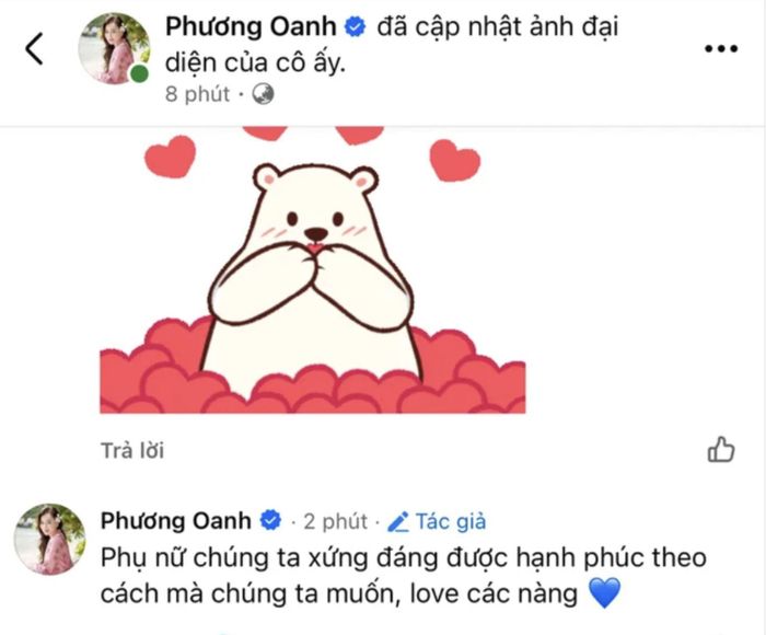 Phương Oanh để lại dòng bình luận tích cực.