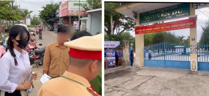CSGT hỗ trợ thí sinh đến nhầm địa điểm thi. Ảnh: Bộ Công an.