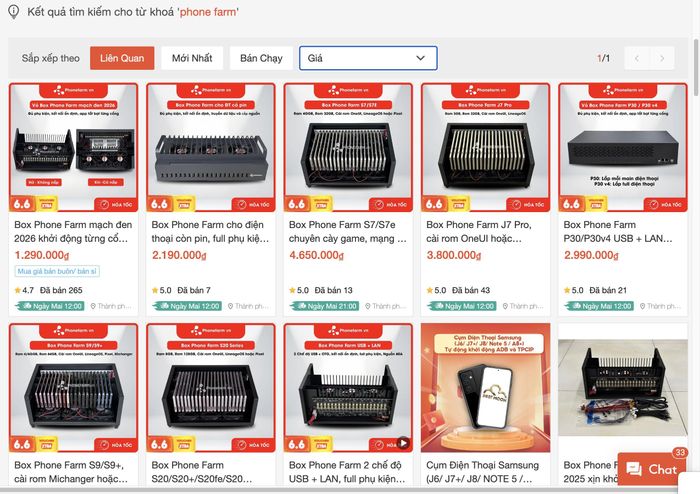 Quảng cáo bán "phone farm" trên mạng ở Việt Nam