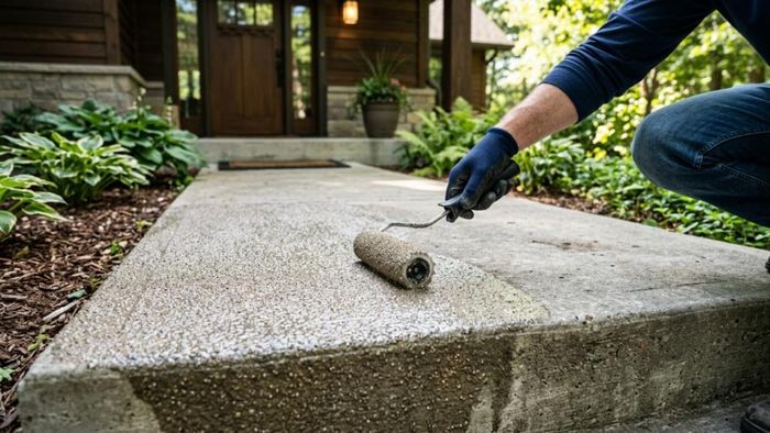 Sơn phủ tạo nhám giúp bậc thềm không còn trơn trượt. Ảnh: HT