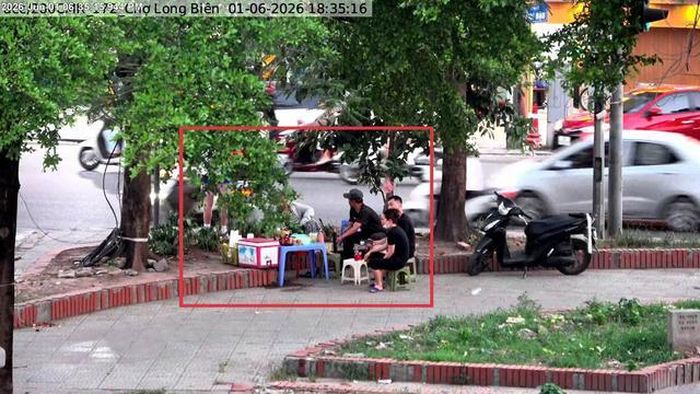 Vườn hoa đối diện chợ Long Biên (phường Hồng Hà) sử dụng trái phép vỉa hè để bày bán hàng hóa.