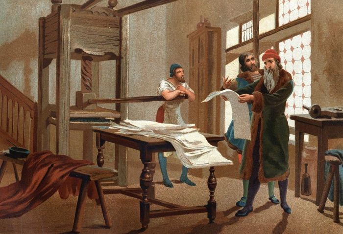  Tranh vẽ lại cảnh Johannes Gutenberg in Kinh Thánh. 